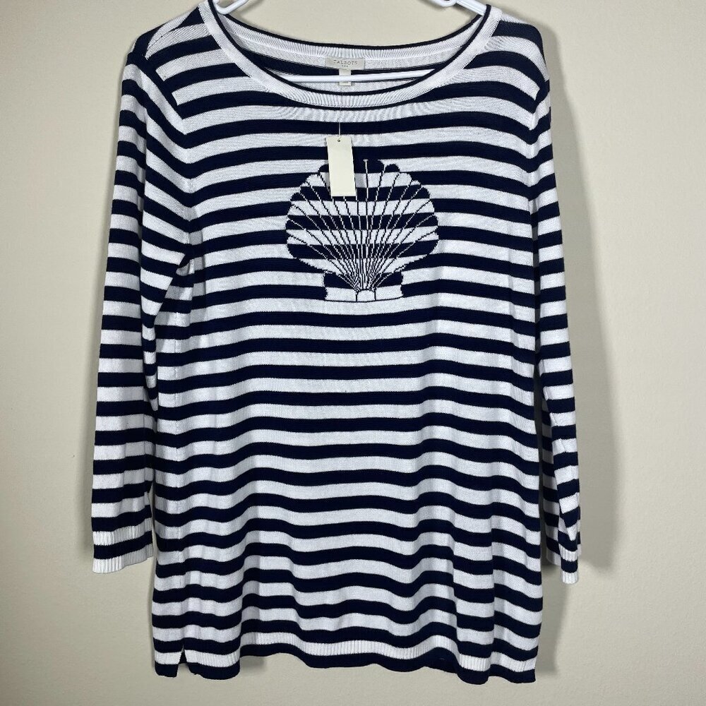 NWT! Talbots Factory Women's Navy White Striped Shell Light Sweater S Resort!